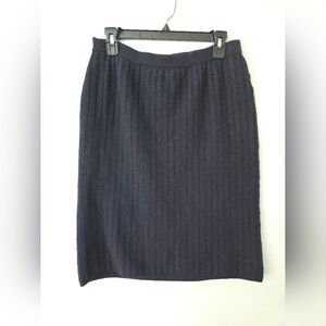 Women's Sz L Navy Blue Pencil Knee Length Wool Blend Skirt Classic Vtg Staple